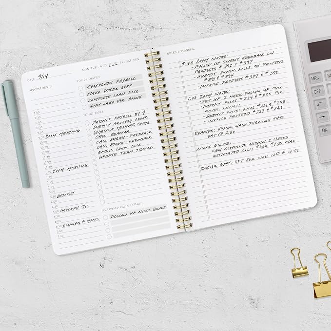 Beautiful Daily Planner And Notebook With Hourly Schedule - Aesthetic Spiral To do List Notepad to Easily Organize Your Tasks And Appointments - Stylish Book And School Or Office Supplies