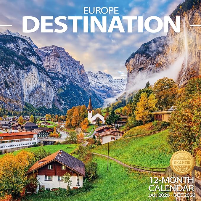 Wall Calendar 2026 Planner Calendar - Europe Destination Hangable Monthly Wall Calendar with Large Blocks for Organizing & Planning, Academic Schedule, Home, Office & family, Thick & Sturdy Paper (12"x24" Open)