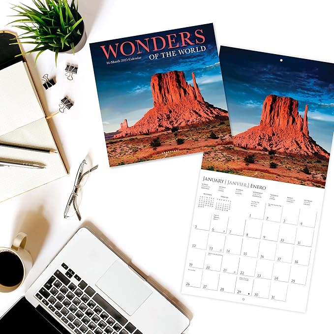 Graphique 2025 Wonders of the World Wall Calendar | 12” x 12” | Thick Paper | Home & Office Organizer | Large Monthly Grid | 3 Languages & Marked Holidays | 4 Month Preview Page for 2026