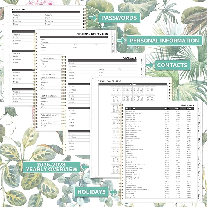 Monthly Planner 2026-2028 - Planner/Calendar 2026-2028, Jul. 2026 - Jun. 2028, 9" × 11", 2 Year Monthly Planners with Flexible Cover, 24-Month Tabs, Pockets, Thick Paper - Leaves
