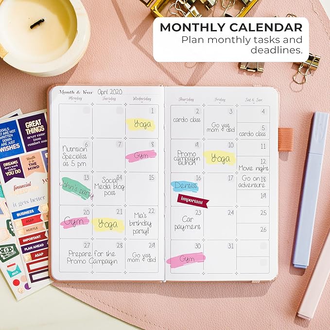 GoGirl Planner and Organizer for Women – Pocket Weekly Planner, Goals Journal & Agenda for Time Management & Productivity. Undated (Peach Pink)