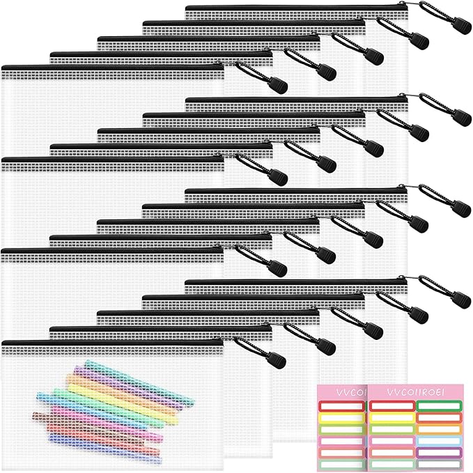 20pcs Mesh Zipper Pouch Bags- Small, 8.2x4.6 Inches Zipper Pencil Bags, Zipper Pouches for Organizing, Pencil Pouch Bulk, Reusable Pencil Bags for Office Supplies and Travel Storage