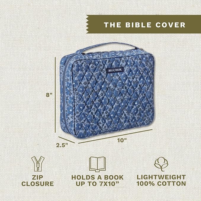 Bella Taylor Quilted Bible Cover for Women - Large Study Bible Case - Navy Floral