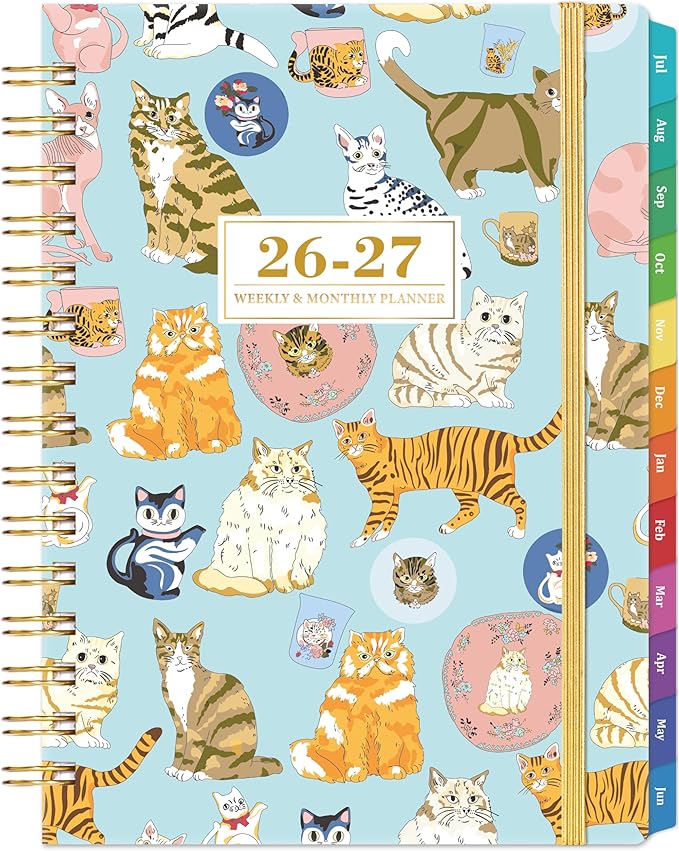 Planner 2026-2027 - 2026-2027 Cats Planner Weekly and Monthly, July 2026 - June 2027, 6.4"x 8.5", Cute Planners with Elastic Closure, Inner Pocket - Cats