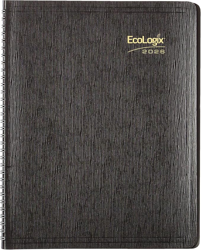 Brownline® 2026 EcoLogix® Monthly Planner, 14 Months, December 2025 to January 2027, Recycled, Twin-Wire Binding, 11" x 8.5", Black (CB435W.BLK-26)