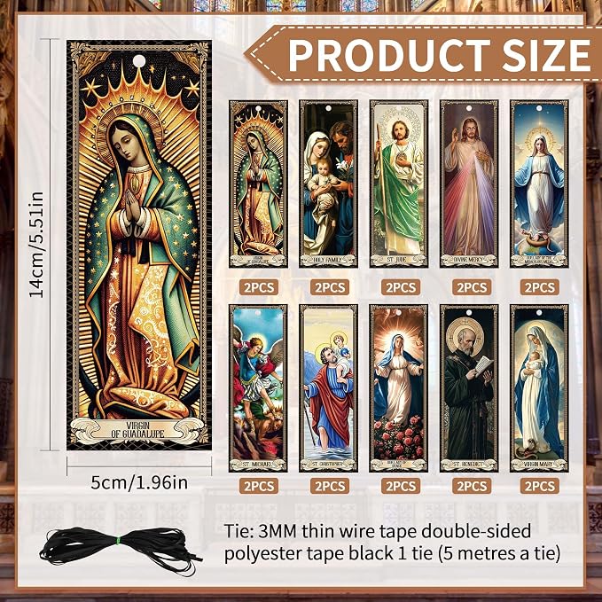 Bozidol 20 Pcs Catholic Saints Bookmarks with Holy Prayer, Religious Christian Gifts for Women Men Mother Father Godfather Godmother Church Sunday School Home Party Favors