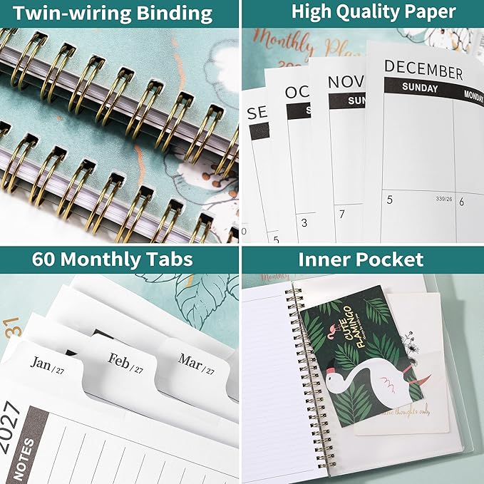 2026-2031 Monthly Planner - 5 Year Planner/Calendar 2026-2031 Spiral Bound, July. 2026 - June. 2031, 6.3" x 8.4", Twin-Wire Binding + Tabs - Green
