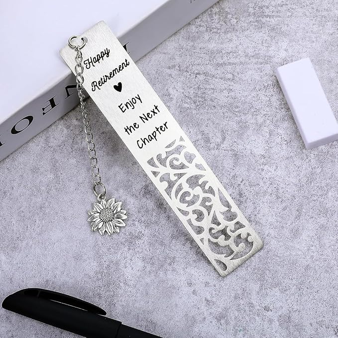Retirement Gifts for Women Men, Happy Retirement Bookmark for Coworker Boss Teacher Nurse, Going Away Farewell Gifts for Friends, New Chapter Begins Inspirational Book Marker with Sunflower Charm
