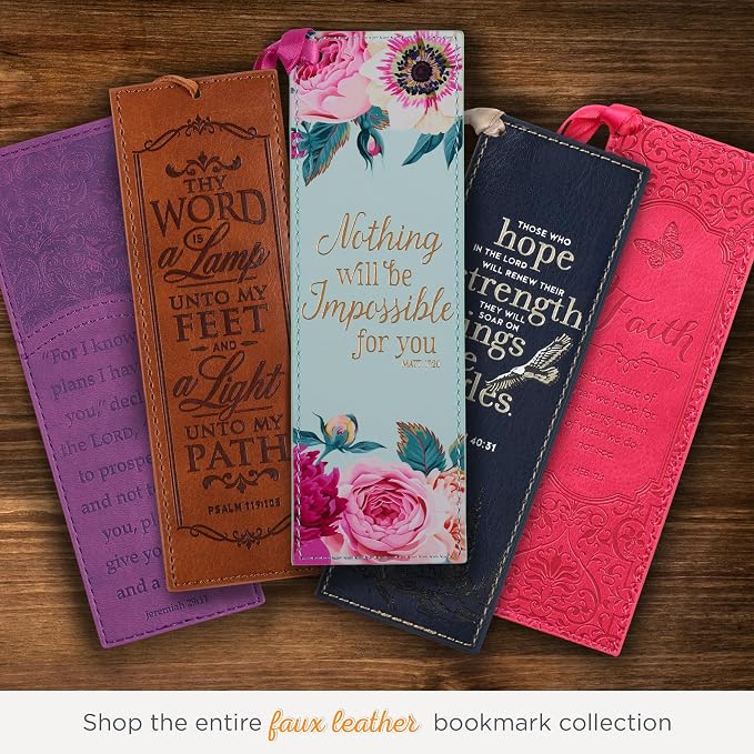 Christian Art Gifts Vegan Leather Scripture Bookmark for Women: Nothing Will Be Impossible for You - Matthew 17:20 Inspirational Bible Verse, Faith-Based Reading Accessory w/Tassel, Mint Green Floral