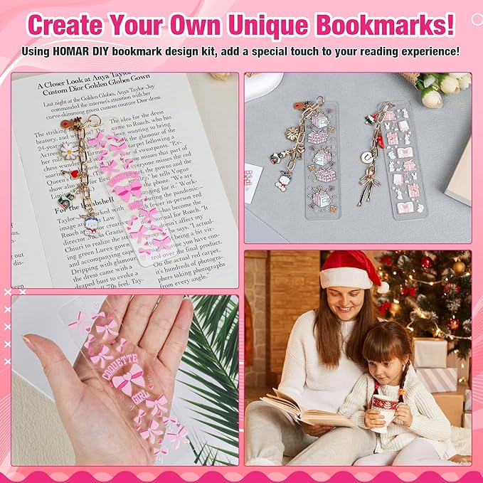 400 Pcs Bow Acrylic Bookmark Blanks(2mm) Thicken 24 DIY Bookmark Making 26 Bow UV DTF Sticker 126 Charms 24 Extender Chains and 200 Jump Ring Suitable for DIY Crafts Gifts