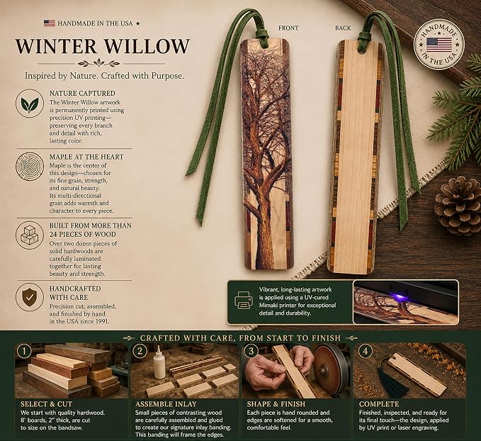 Winter Willow Tree Wooden Bookmark | Woodland Forest Nature Tree Art | Gift for Tree Lovers, Nature Lovers, Gardeners, Landscape Lovers & Readers | Handmade in the USA