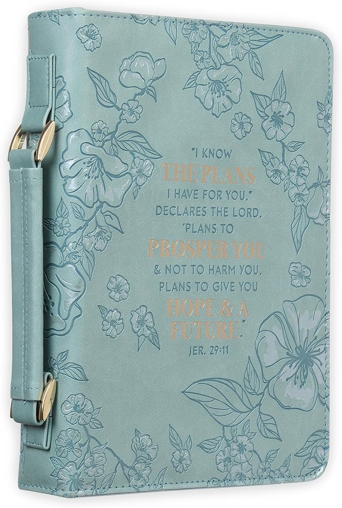 Christian Art Gifts Faux Leather Fashion Bible Cover: I Know the Plans I Have for You - Jeremiah 29:11 Inspirational Bible Verse, Debossed Floral Teal Design, Large