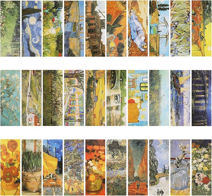MWOOT 30 Pieces Art Painting Paper Bookmarks,Van Gogh Art Painting Page Folder Bookmark Set, Page Clip Book Mark for Book Reading Marker Gift (14 x 5CM, 30 Styles)