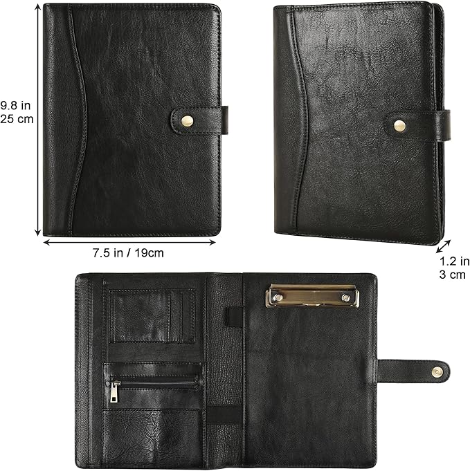 DUKE&COW Small Portfolio Binder with Clipboard - A5 Binder Padfolio for Men - Oil Black - Custom