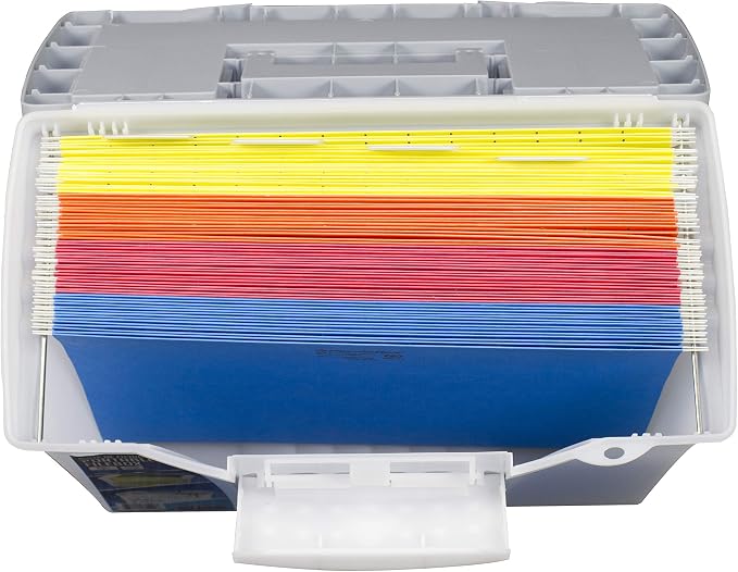 Storex Portable File Box with Organizer Lid, 17.13 x 9.63 x 11 Inches, Frosted/Silver (61511A01C)