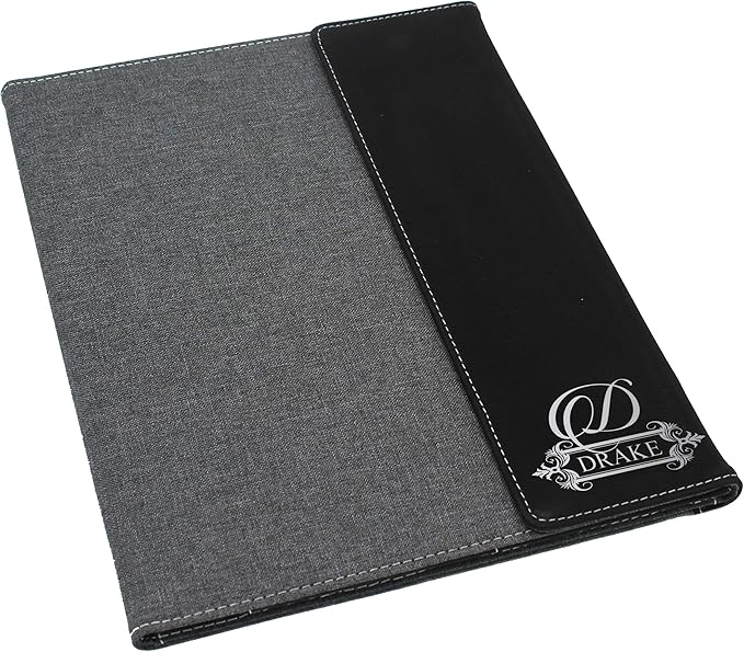 My Personal Memories Customized Portfolio with Custom Monogrammed Flap - Engraved Teacher, Student, Business, Man, Woman, Gift (Black Flap)