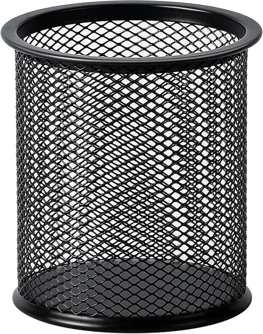 Amazon Basics Wire Mesh Pen Holder, Pencil Cup Desk Organizer for Stationery, Scissors, Office Caddy Storage, 3.7" x 3.3", Black