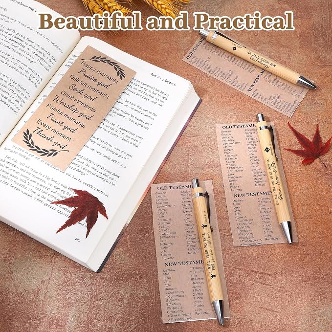 50Set Christian Gifts Bulk for Women Men with Bamboo Bible Verse Pens Bible Bookmarks Inspirational Religious Church Gifts for Christmas Sunday School Clergy Teacher Coworkers Teachers