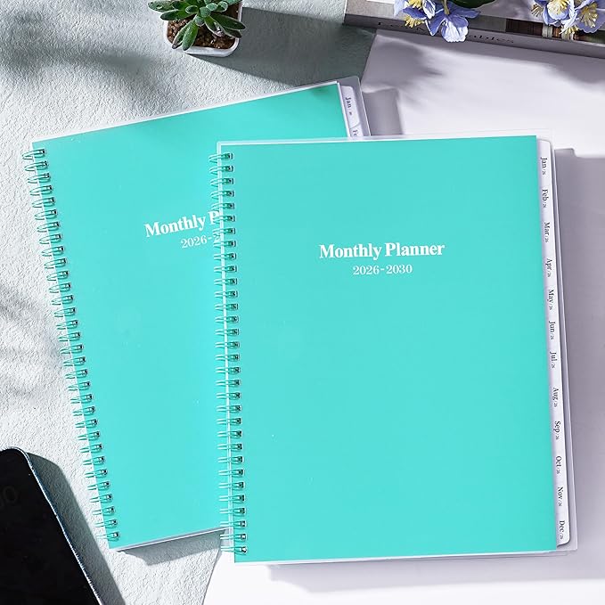 2026-2030 Monthly Planner/Calendar - Jan 2026 - Dec 2030, 5 Year Monthly Planner 2026-2030 with Tabs & Celebrity Quotes, 9" x 11", Famous Quote, Two-Side Pocket, Suitable for Long-Term Planning, Green