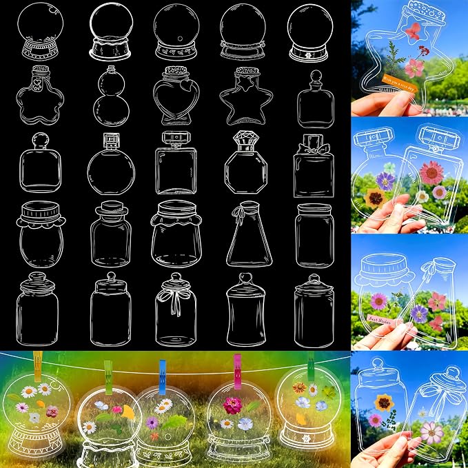 100Pcs Large Size Clear DIY Dried Flower Bookmark Kit Transparent Pressed Flower Bookmarks Set Homemade Plant Specimen Bookmark Clear Jars Stickers