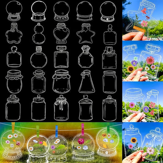 100Pcs Large Size Clear DIY Dried Flower Bookmark Kit Transparent Pressed Flower Bookmarks Set Homemade Plant Specimen Bookmark Clear Jars Stickers