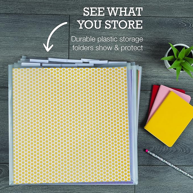 Samsill Scrapbook Paper Storage Organizer, 6 Count of Individual Top Loading Files with Customizable Tabs, Holds 12 x 12 Inch Scrapbook, Vinyl, Photos, Clear, PVC and Acid Free, 6 Pack