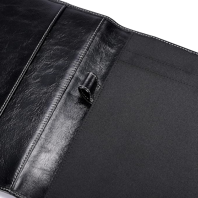 Leather Junior Padfolio for Men & Women with Pen Loop, Italian Calfskin, Business Portfolio Notebook Folder (Antiqued Black)