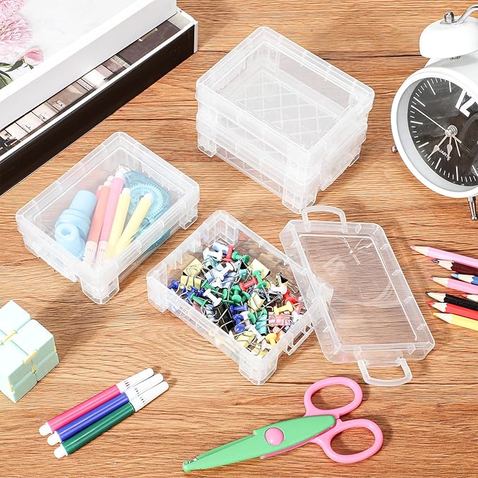 Suzile 25 Pcs Plastic Crayon Boxes with Snap Lids Crayon Storage Organizer Stackable Crayon Container Bulk Crayon Case for Pen Pencil Crafts Classroom Supplies (Clear)