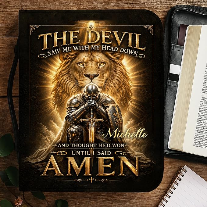 Personalized Man of God Bible Cover for Men, Christian PU Leather Bible Case with Handle Zipper, God Says I Am Warrior Scripture Bible Holder, Religious Gift for Men (Knee Before God)