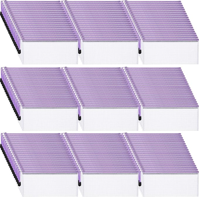 Zhehao 200 Pieces A6 Mesh Zipper Pouch Bulk Mesh Bags with Zipper Waterproof Small Pencil Pouches for School Office Supplies Organization 9.4 x 4.5 Inches(Purple)
