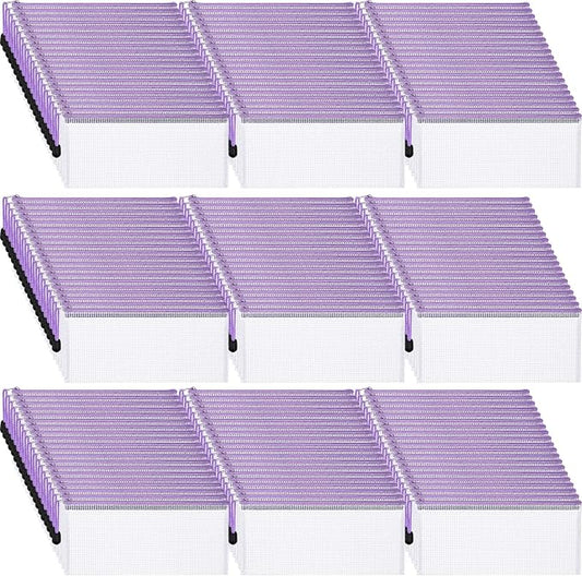 Zhehao 200 Pieces A6 Mesh Zipper Pouch Bulk Mesh Bags with Zipper Waterproof Small Pencil Pouches for School Office Supplies Organization 9.4 x 4.5 Inches(Purple)