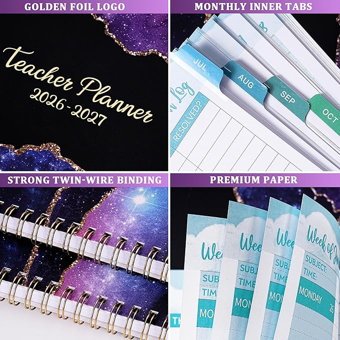 Teacher Planner 2026-2027, Lesson Plan Book 2026-2027, JUL 2026 - JUN 2027, Teacher Lesson Plan Book, School Schedules Academic Planner, 8.5" x 11", Colorful Monthly Tabs, Back Pocket