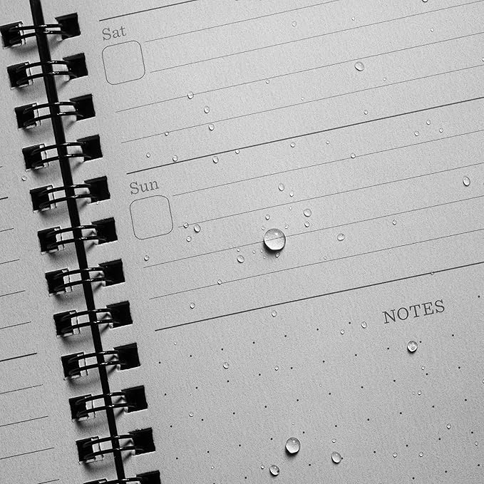 Rite in the Rain Weatherproof Side Spiral Weekly Planner, 6.625" x 8.5", Black Cover, Undated Calendar (No. P52-LG)