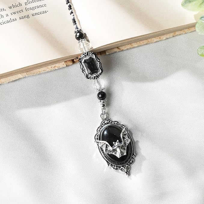 Gothic Halloween Bookmark Gifts - Black Goth Bat Coffin Beaded Bookmarks for Women Men Book Lovers Crystal Bead Chain Page Marks School Office Reading Accessories Bookish Gift for Birthday