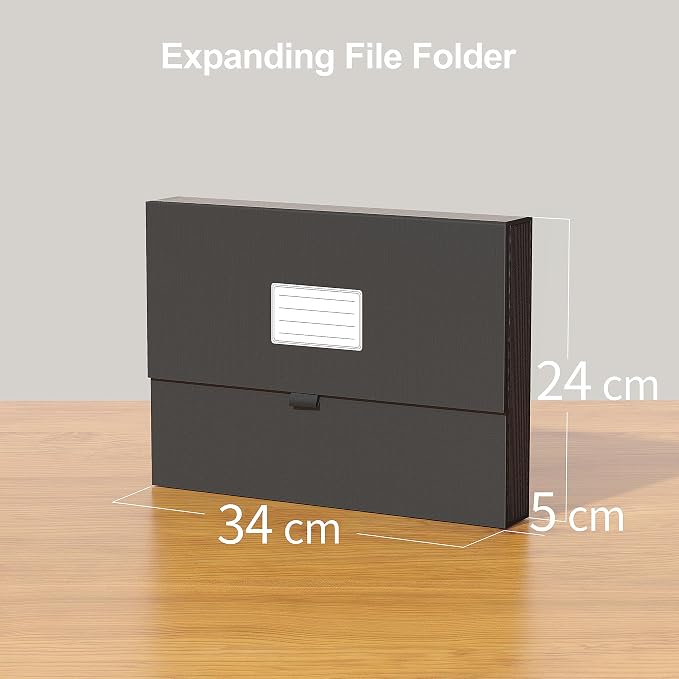 JiaWei Folder with Pockets, Accordion File Organizer with Magnetic Closure, A4 Letter Size Black File Folder