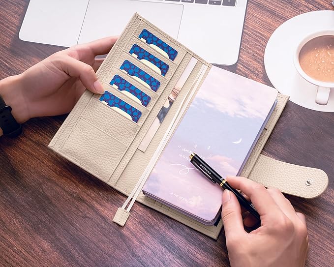 Genuine Leather Cover for Hobonichi Weeks/Weeks Mega with Pen Loop, Card Slots, Back Pocket, and Bookmarks (Cream)
