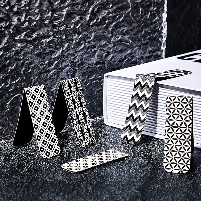 Zonon 24 Pcs Magnetic Bookmarks Bulk Clips Black White Classic Magnetic Page Markers Page Clip Bookmark Funny Bookmark Gifts for Reading Lover Party Favor Office Reading Supplies
