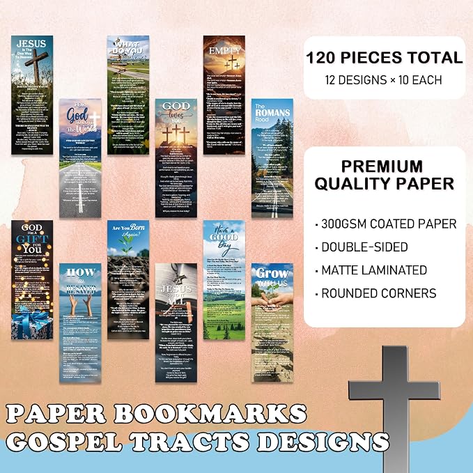 120 Pcs Christian Paper Bookmarks, Religious Gospel Tracts Card for Evangelism, Bible Verse Salvation Scripture Bookmarks Bulk for Women Man Church & Office Supplies Book Lovers Gift