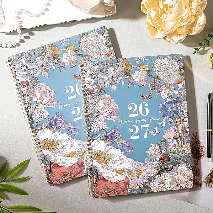 Planner 2026-2027 - Academic Planner, July 2026 - June 2027, 2026-2027 Planners Weekly and Monthly, 8.5" x 11", Colorful Monthly Tabs, Storage Pocket, Spiral Bound for School Office Home - Floral