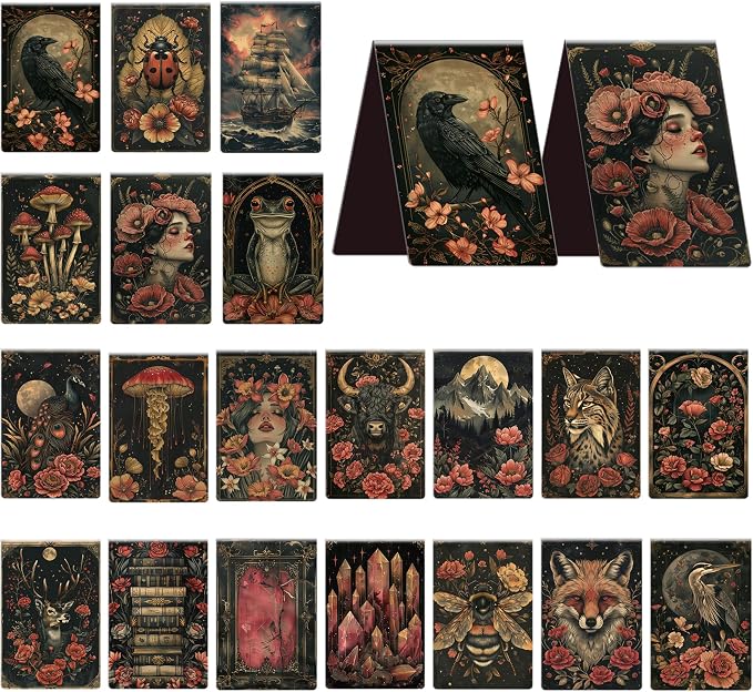 20 Pcs Magic Magnetic Bookmarks, Gothic Cottagecore Tarot Enchanted Forest Style Magnet Bookmark Clips, Vintage Dark Fantasy Book Accessories for Magic Lovers Readers