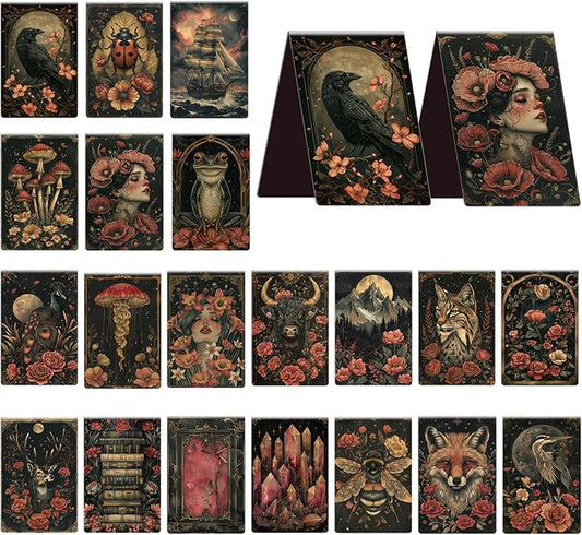 20 Pcs Magic Magnetic Bookmarks, Gothic Cottagecore Tarot Enchanted Forest Style Magnet Bookmark Clips, Vintage Dark Fantasy Book Accessories for Magic Lovers Readers