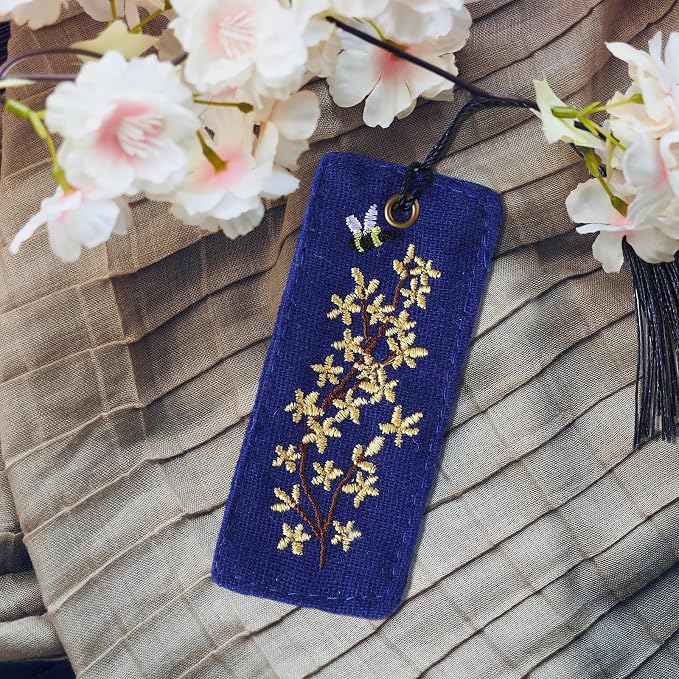 Skyygemm 5 Pcs Floral Embroidered Bookmarks with Tassels for Women Cute Handmade Flower Bookmark Bulk Linen Hand Embroidered Bookmark, Unique Book Lovers Gifts for Women Reading Lovers