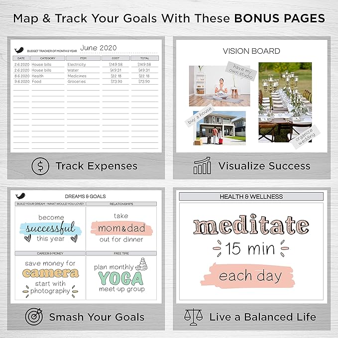 Closeout Edition Live Whale - Daily Planner & Mindfulness Journal - Personal Organizer | Focus Planner with Time Tracker & Goal Setter Journal- Black