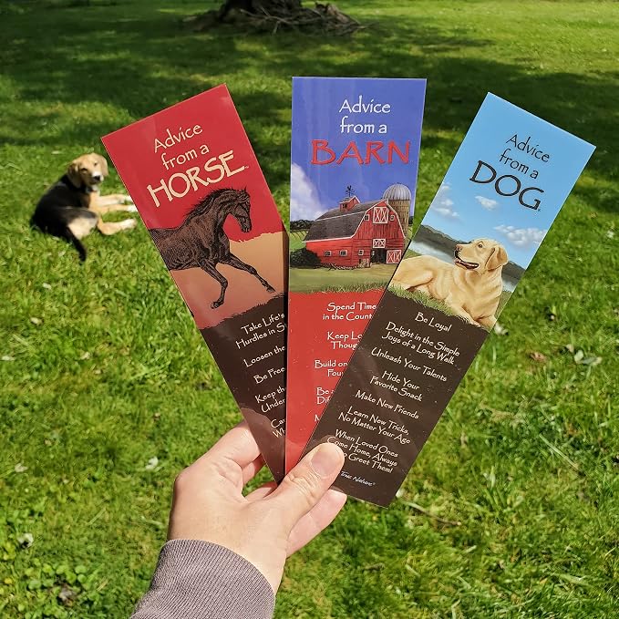 Advice 3 Bookmark Farming Set, Laminated with Glossy Finish, Printed on Recycled Paper, Barn, Horse, Dog (AMBM-Farm)