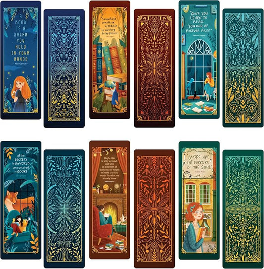 Aesthetic Bookmarks for Book Lovers - 12 Artwork Book Markers for Women & Men - Double-Sided Bulk Bookmarks for Kids & Teens - Unique & Cool Book Markers for Men Book Accessories by Livin Harmony
