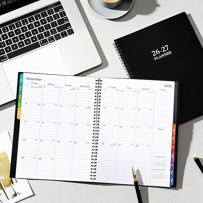 Planner 2026-2027 - Academic Planner 2026-2027, July 2026 - June 2027, 9" x 11", 26-27 Planner Weekly and Monthly, 26-27 Calendar Planners with Colorful Tabs, Pocket - Black