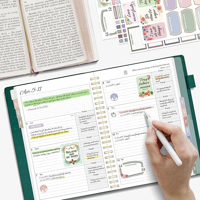 2026 Christian Planner - 12 Month Bible Journal and Prayer Planner A5 Spiral Bound, Monthly & Weekly Christian Organizer Gifts for Women Men (Pacific Green)