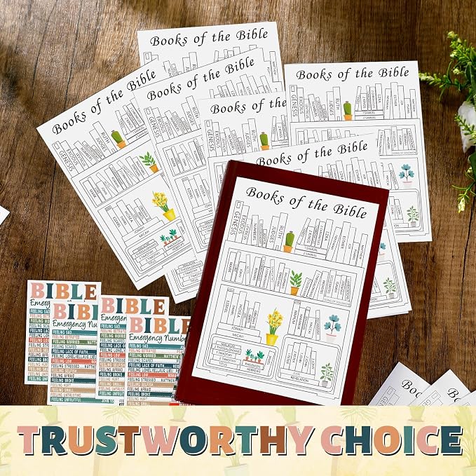 Kosiz 24 Pcs Books of The Bible Stickers Emergency Numbers Sticker Christian Bible Reading Tracker Book Shelf for Women Men Journaling Scripture Study(Bright Style)