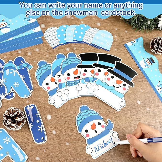 gisgfim Winter Bulletin Board Decorations Set Winter Snowman Name Tag Paper Cutouts Snowflake Winter Christmas Classroom Bulletin Board Decor for Holiday School Home Chalkboard Wall