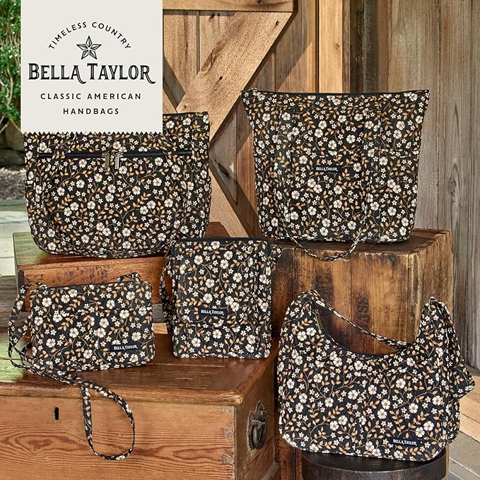 Bella Taylor Small Bible Cover for Women - Quilted Cotton Bible Case for 6 x 9 inch Books - Vintage Vine Midnight